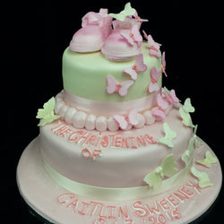 Two Tier Butterfly Christening Cake