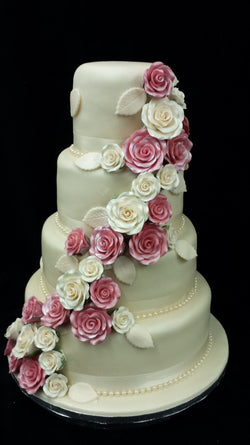 4 Tier Cascading Roses Wedding Cake