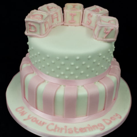 Two Tier Blocks Christening Cake