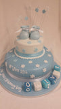 Two Tier Blue Booties Christening Cake