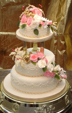 3 Tier Cascading Roses & Lillies Wedding Cake