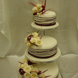 3 Tier  Ivory & Burgundy Rose Wedding Cake