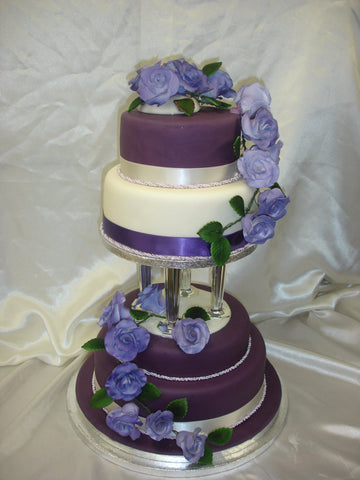 4 tier  Purple Cascading Roses Wedding Cake